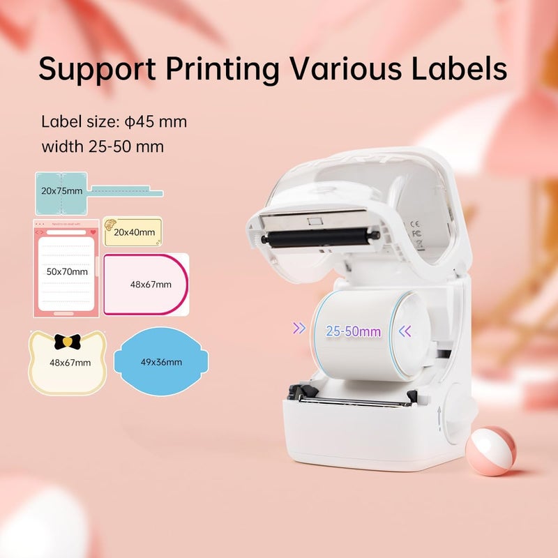 HPRT NEW1 Label Printer 2 Inch Portable Inkless Bluetooth Label Maker for Small Business, Home, School, Sticker Printer for Address, Logo, Barcode, Clothing, with Automatic Label Recognition（White） - Image 2